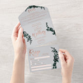 バラ金ゴールドスクリプトフローラ灰色エレガントな結婚式 オールインワン招待状 (貼ってはがせる)