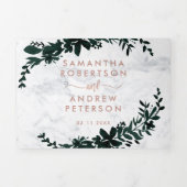 バラ金ゴールドスクリプトフローラ白結婚大理石 三つ折り招待状 (カバー)