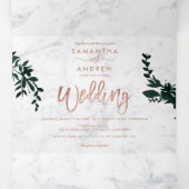 バラ金ゴールドスクリプトフローラ白結婚大理石 三つ折り招待状 (内部中)