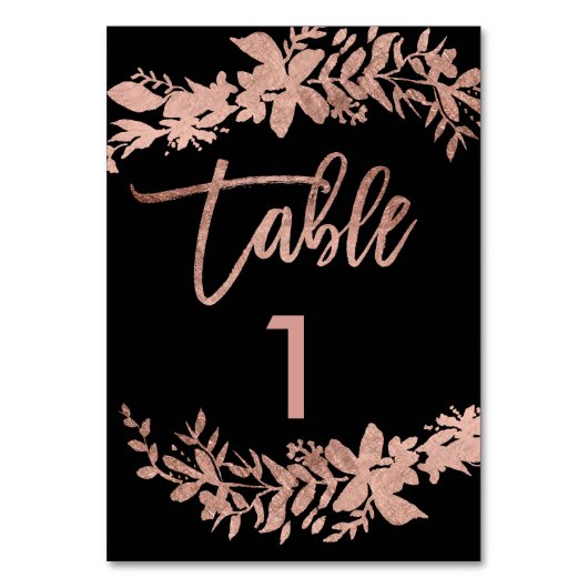 バラ金ゴールドスクリプトフローラ結婚ブラックのテーブル番号 テーブルナンバー (正面)