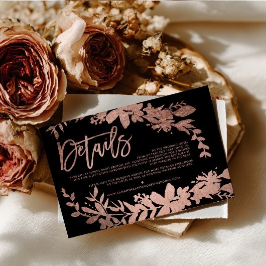 バラ金ゴールドスクリプトフローラ結婚ブラックの方向 エンクロージャーカード