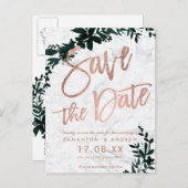 バラ金ゴールドスクリプトフローラ緑の大理石日付を保存 案内ポストカード (正面/裏面)