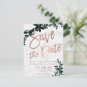 バラ金ゴールドスクリプトフローラ緑の大理石日付を保存 案内ポストカード (スタンド正面)