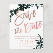 バラ金ゴールドスクリプトフローラ緑の白の保存日付 案内ポストカード (正面)