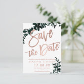 バラ金ゴールドスクリプトフローラ緑の白の保存日付 案内ポストカード (スタンド正面)