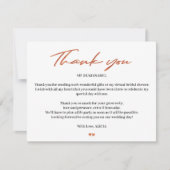 バラ金ゴールドスクリプトブライダル仮想シャワー感謝していユー サンキューカード (正面)