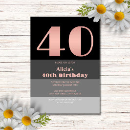 バラ金ゴールドスクリプトブラックグレイストライプズ40歳の誕生日 招待状