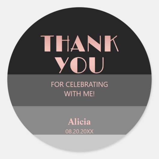 バラ金ゴールドスクリプトブラックグレーストライプ誕生日 ラウンドシール (正面)