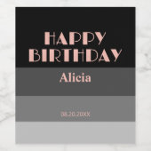 バラ金ゴールドスクリプトブラックグレーストライプ誕生日 ワインラベル (シングルラベル)