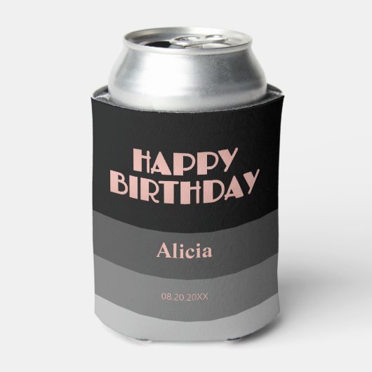 バラ金ゴールドスクリプトブラックグレーストライプ誕生日 缶クーラー (缶正面)
