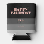 バラ金ゴールドスクリプトブラックグレーストライプ誕生日 缶クーラー (正面)