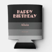 バラ金ゴールドスクリプトブラックグレーストライプ誕生日 缶クーラー (裏面)