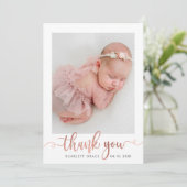 バラ金ゴールドスクリプトミニマルベビー写真ありがとう サンキューカード (スタンド正面)