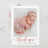 バラ金ゴールドスクリプトミニマルベビー写真ありがとう サンキューカード (正面/裏面)