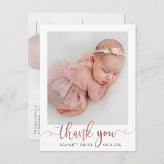バラ金ゴールドスクリプトミニマルベビー写真ありがとう ポストカード (正面/裏面)