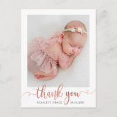 バラ金ゴールドスクリプトミニマルベビー写真ありがとう ポストカード (正面)