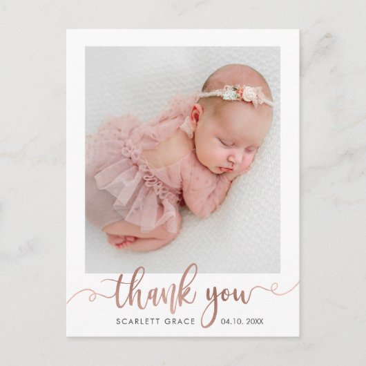 バラ金ゴールドスクリプトミニマルベビー写真ありがとう ポストカード (正面)