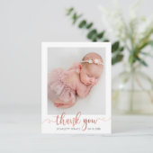 バラ金ゴールドスクリプトミニマルベビー写真ありがとう ポストカード (スタンド正面)