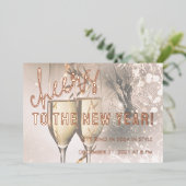 バラ金ゴールドスクリプト新年お祝い招待状 箔シーズンカード (立ち正面)