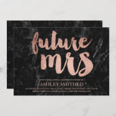 バラ金ゴールドスクリプト黒の大理石ミセスブライダルシャワー 招待状 (正面/裏面)