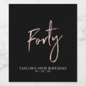 バラ金ゴールドスクリプト40 | 40th誕生日パーティー ワインラベル (シングルラベル)