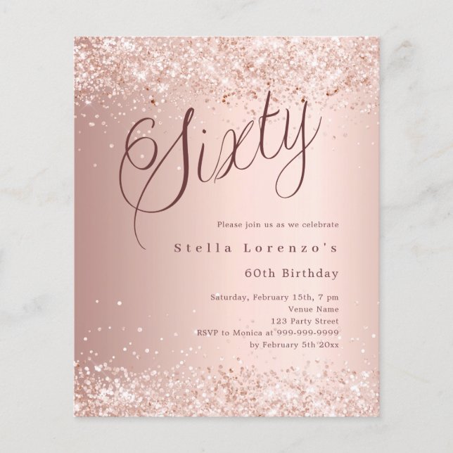 バラ金ゴールドスクリプト60th birthday budget invitation (正面)