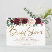 バラ金ゴールドスクリプトburgundy bridalシャワー招待 招待状 (スタンド正面)