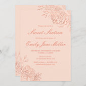 バラ金ゴールドスケッチフラワーピンクフローラスイート16 招待状 (正面/裏面)