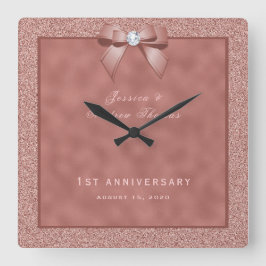 バラ金ゴールドスタイリッシュとグリッター1st結婚s スクエア壁時計