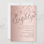 バラ金ゴールドスターススクリプトラグジュアリー80th誕生日 招待状 (正面)