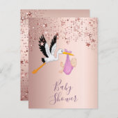 バラ金ゴールドスターズストークベイビーシャワー招待 ポストカード (正面/裏面)