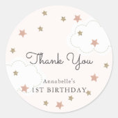 バラ金ゴールドスターズ&クラウドピンク誕生日サンキュー ラウンドシール (正面)
