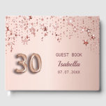 バラ金ゴールドスター名30th birthday ゲストブック<br><div class="desc">30歳の誕生日ガーリーパーティーのゲストブック。バラフェイク金ゴールドの背景とバラ金ゴールド、ピンクの滴下星。名前と日付のパーソナライズおよび追加。名前は暗色の書バラ金ゴールドに手書きスタイルスモダンクリプト付き。30番はバ書ロンスタイルフォント。</div>