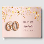 バラ金ゴールドスター名60th birthday ゲストブック<br><div class="desc">60歳の誕生日ガーリーパーティーのゲストブック。バラフェイク金ゴールドの背景に金ゴールドが滴フェイクる星。名前と日付のパーソナライズおよび追加。名前は暗色の書バラ金ゴールドに手書きスタイルスモダンクリプト付き。60番はバ書ロンスタイルフォント。</div>