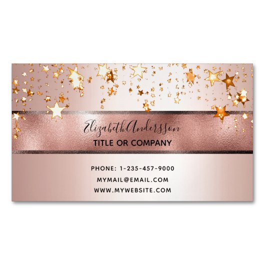 バラ金ゴールドスター美しいサロンエレガントメイクアップアーティスト マグネット名刺 (正面)