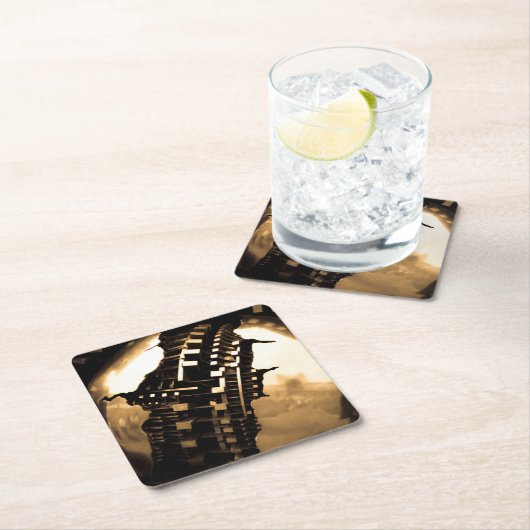 バラ金ゴールドスチームパンク スクエアペーパーコースター (インサイチュ)