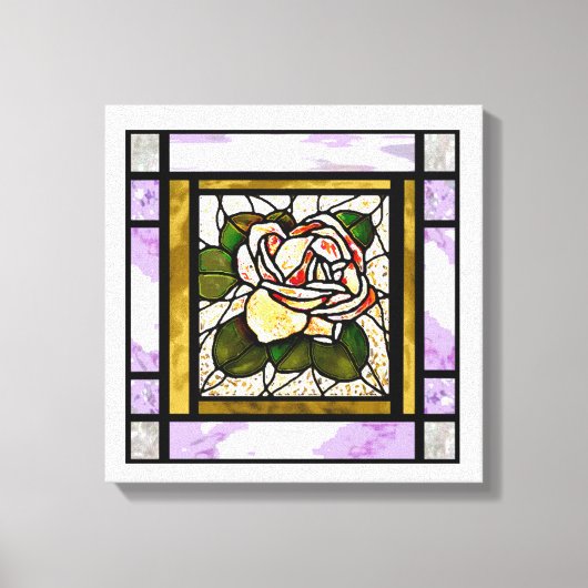 バラ金ゴールドステンドグラスアールデコ キャンバスプリント (正面)