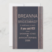 バラ金ゴールドストライプとネイビーブルーブリデスメイド 招待状 (正面)