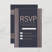 バラ金ゴールドストライプとネイビーブルーRSVPカード 出欠カード (正面/裏面)