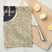 バラ金ゴールドストライプのグリッターレオパードモノグラム キッチンタオル (四つ折り)