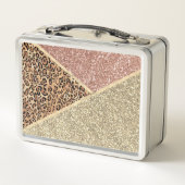 バラ金ゴールドストライプのグリッターレオパードモノグラム メタルランチボックス (裏面)