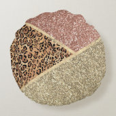 バラ金ゴールドストライプのグリッターレオパードモノグラム ラウンドクッション (裏面)