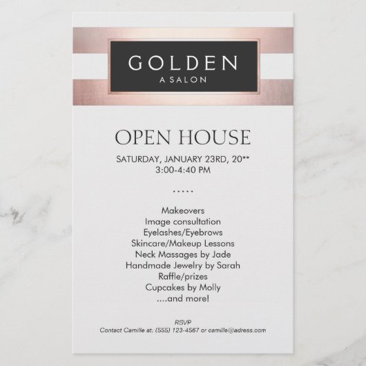 バラ金ゴールドストライプのヘアサロンとスパ チラシ (正面)