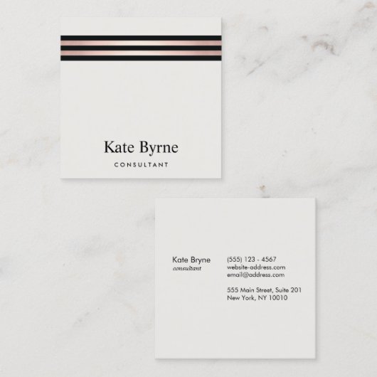 バラ金ゴールドストライプのモダンプロフェッショナル スクエア名刺 (正面/裏面)