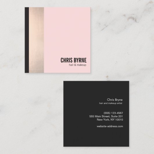 バラ金ゴールドストライプの赤面ピンク美しい スクエア名刺 (正面/裏面)