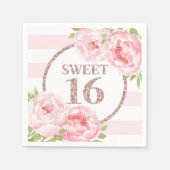 バラ金ゴールドストライプピンクの花スウィート16誕生日 スタンダードカクテルナプキン (正面)