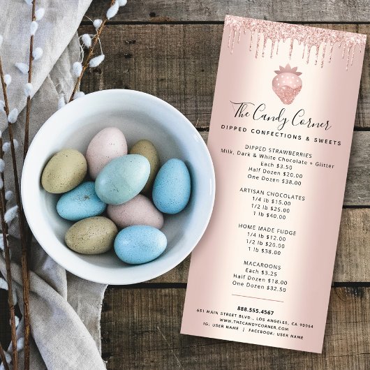 バラ金ゴールドストロベリーグリッタードリップスデザートメニュー ラックカード