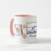 バラ金ゴールドスノーフレークのクリスマス名と3写真 マグカップ (正面左)