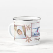 バラ金ゴールドスノーフレークのクリスマス名と3写真 マグカップ (正面左)