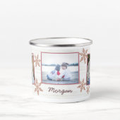 バラ金ゴールドスノーフレークのクリスマス名と3写真 マグカップ (中央)